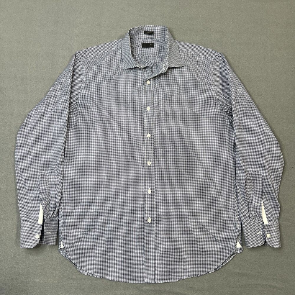 J.Crew Ludlow Dress Shirt Men Size 16 White Navy Gingham Check Classic Button-Up